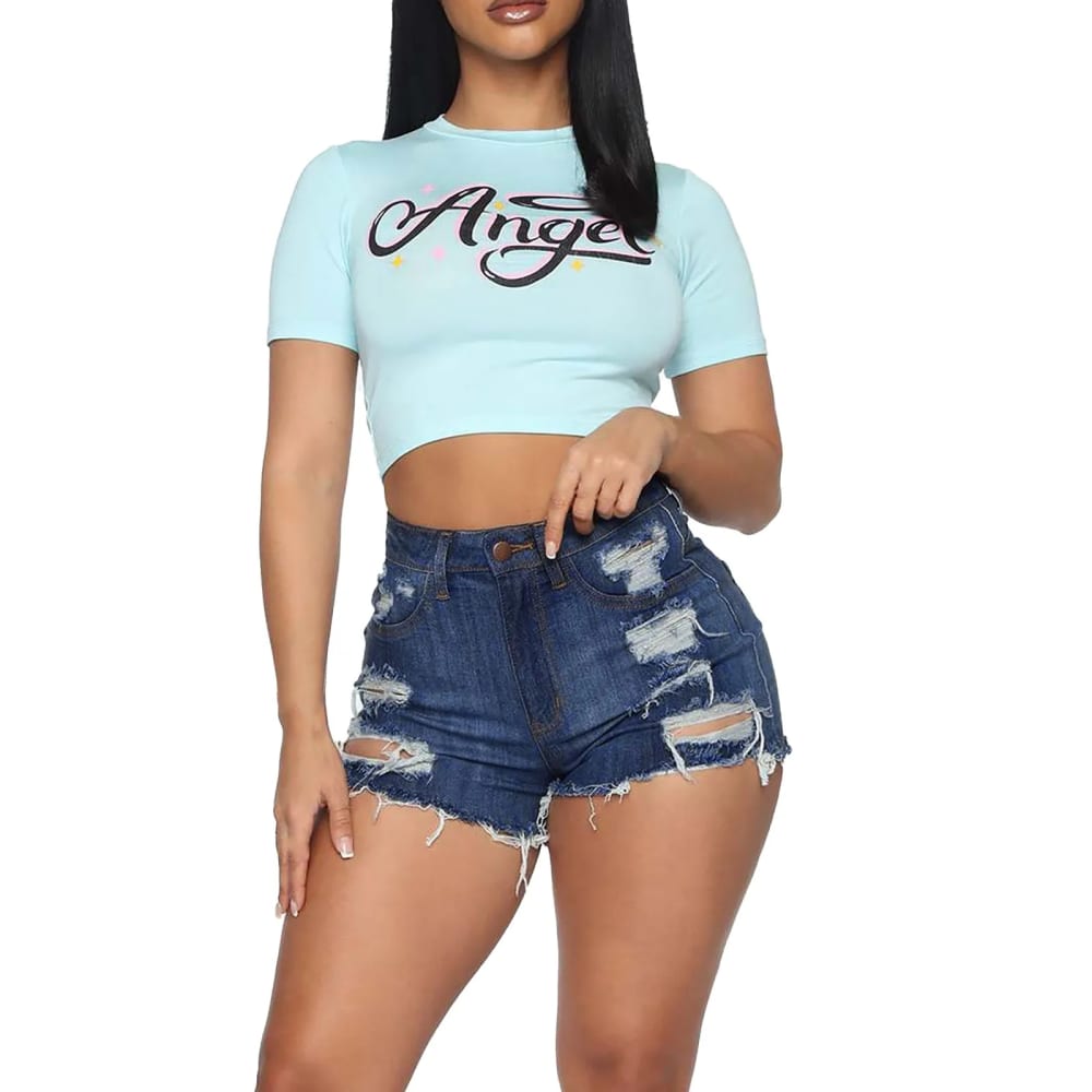 Woman Ripped Denim Shorts Sexy High Waist